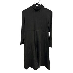 Long Black Mock Neck Dress With 3/4 Sleeves
